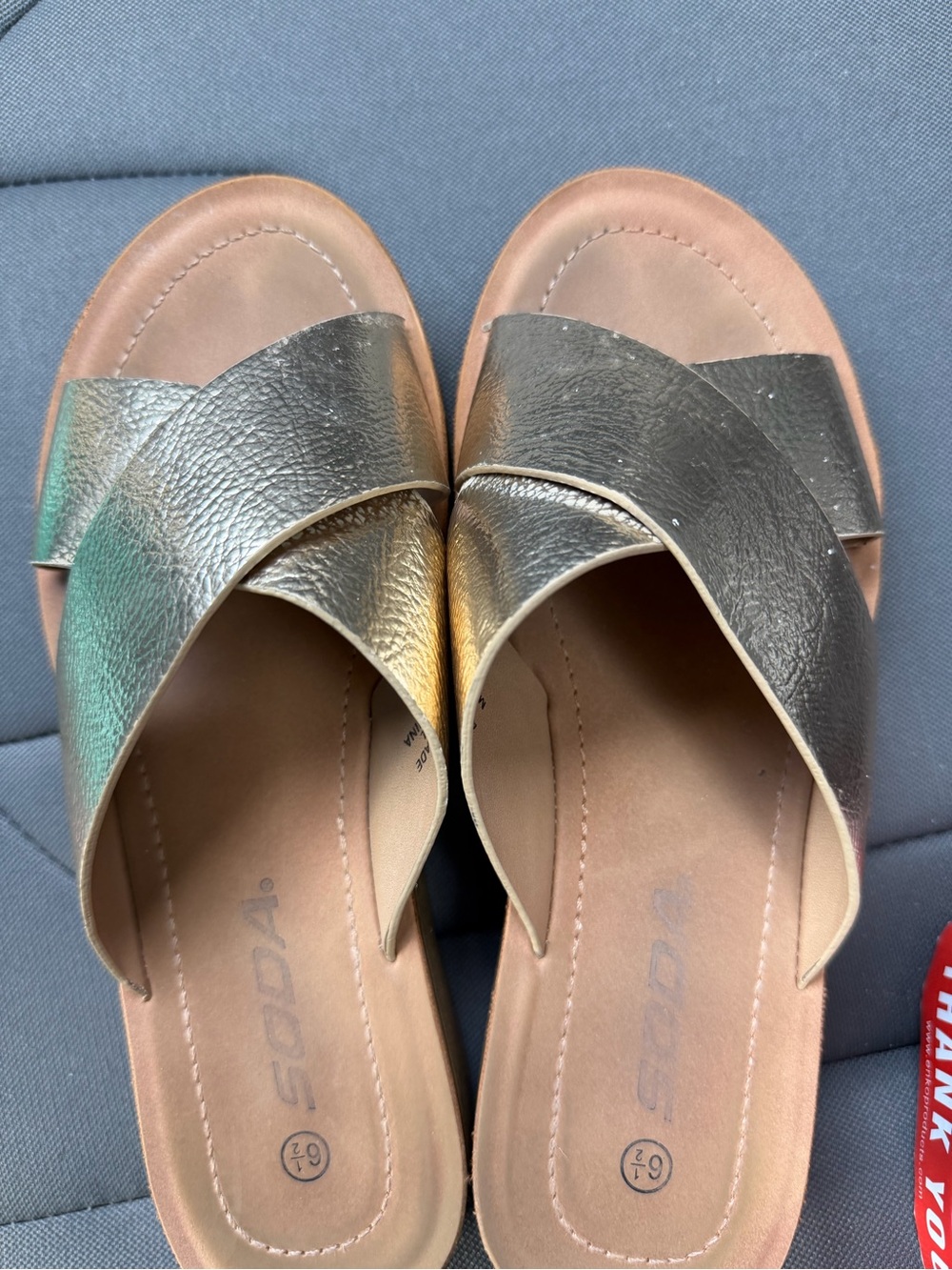 Metallic Cross-Strap Slide Sandals - Gold